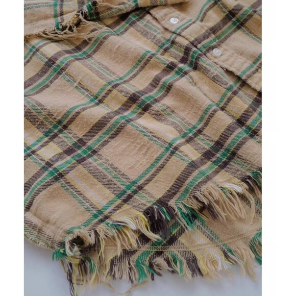 NWT R13 Yellow Checkered Cotton Shirt Frayed - Picture 9 of 11